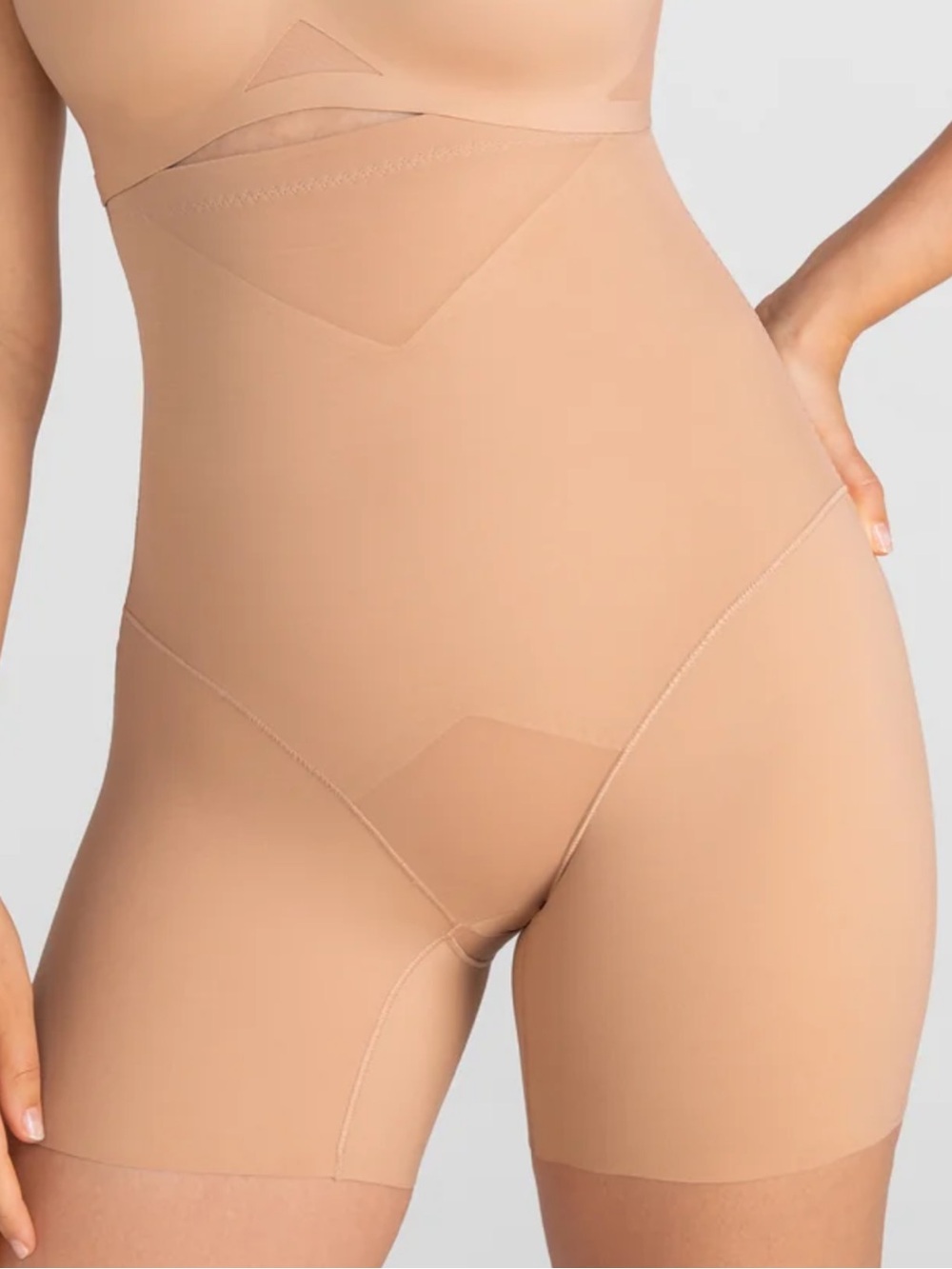 Honeylove L SuperPower Girl Short Panty Lingerie Shapewear Boned Mesh Tan